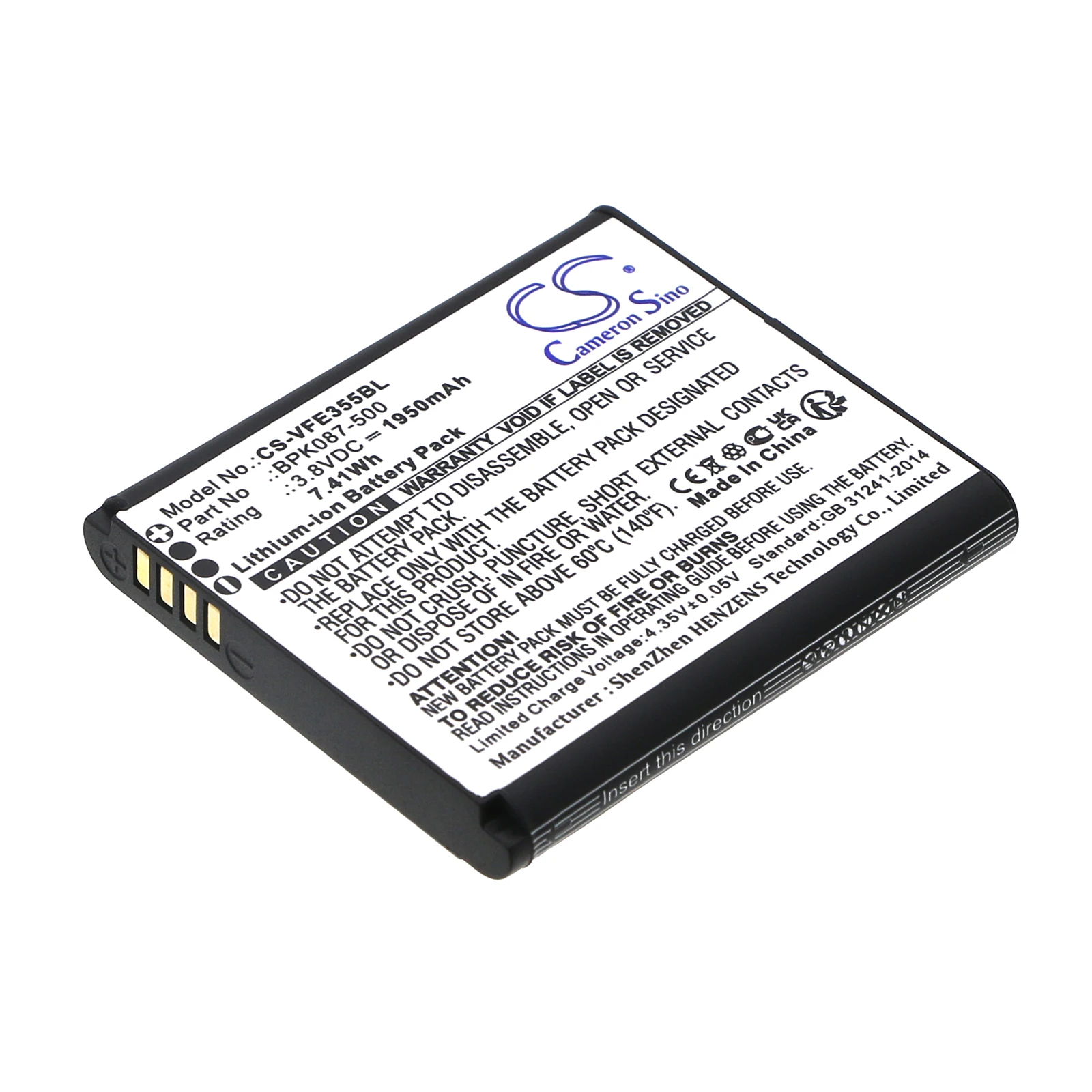 CS Replacement Battery For Verifone iPay E355,e355 BPK087-500,BPK087-500-01-A 1950mAh / 7.41Wh Payment Terminal