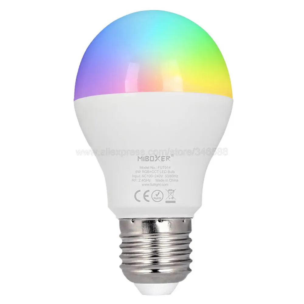 MiBoxer 6W RGB+CCT LED Light Bulb E27 AC 110V 220V WiFi Lamp FUT014 2.4G 4-Zone Remote Smartphone APP Alexa Google Voice Control