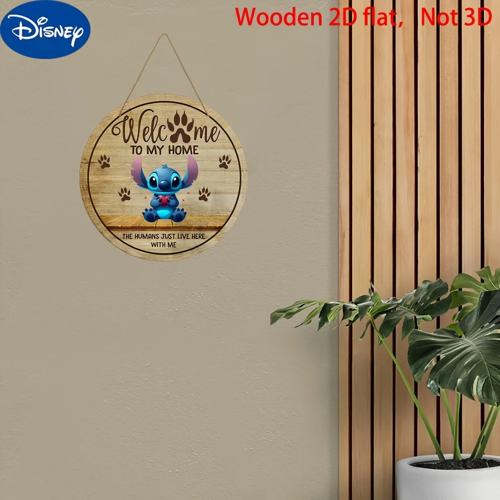 مسطح ثنائي الأبعاد، قطعة واحدة، ديزني ستيتش، ديكورات ترحيب خشبية، أدوات جدارية مع "مرحبًا بكم في منزلي" و"The Humans Just Li