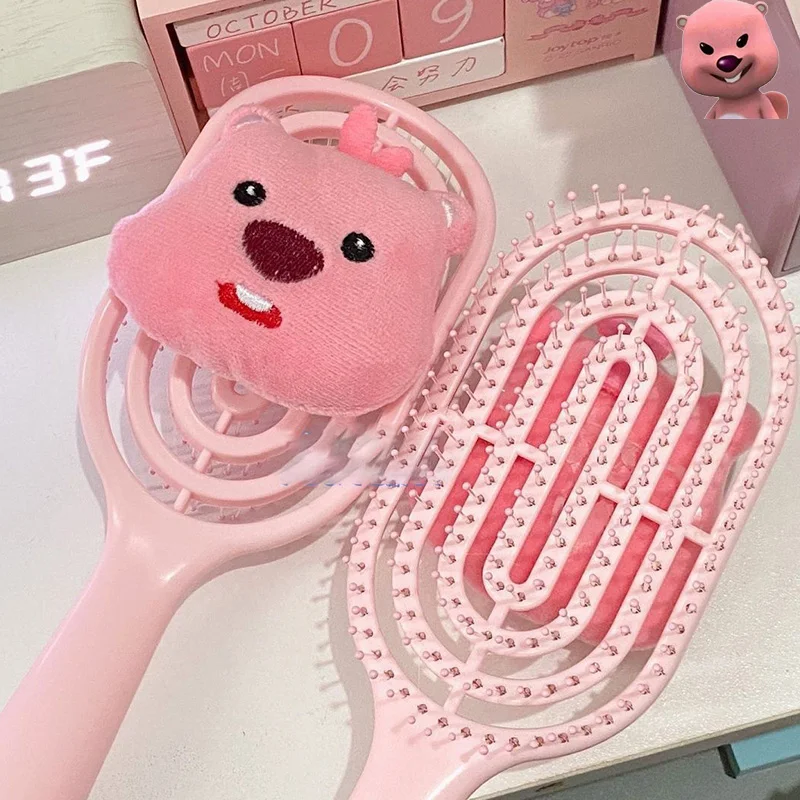 Cute Loopy Comb Cartoon Anime Creative Sweet 3D Plush Doll Spareribs Hollow Out Air Bag Massage Kawaii Comb Girl Heart Gift Toys