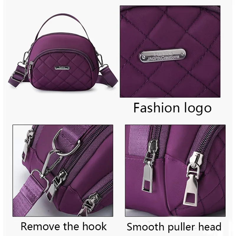 Lässige Gesteppte Nylon-Handtasche - Vielseitige Umhängetasche mit Mehreren Taschen, Abnehmbarer Schulterriemen für Damen – Detail 6