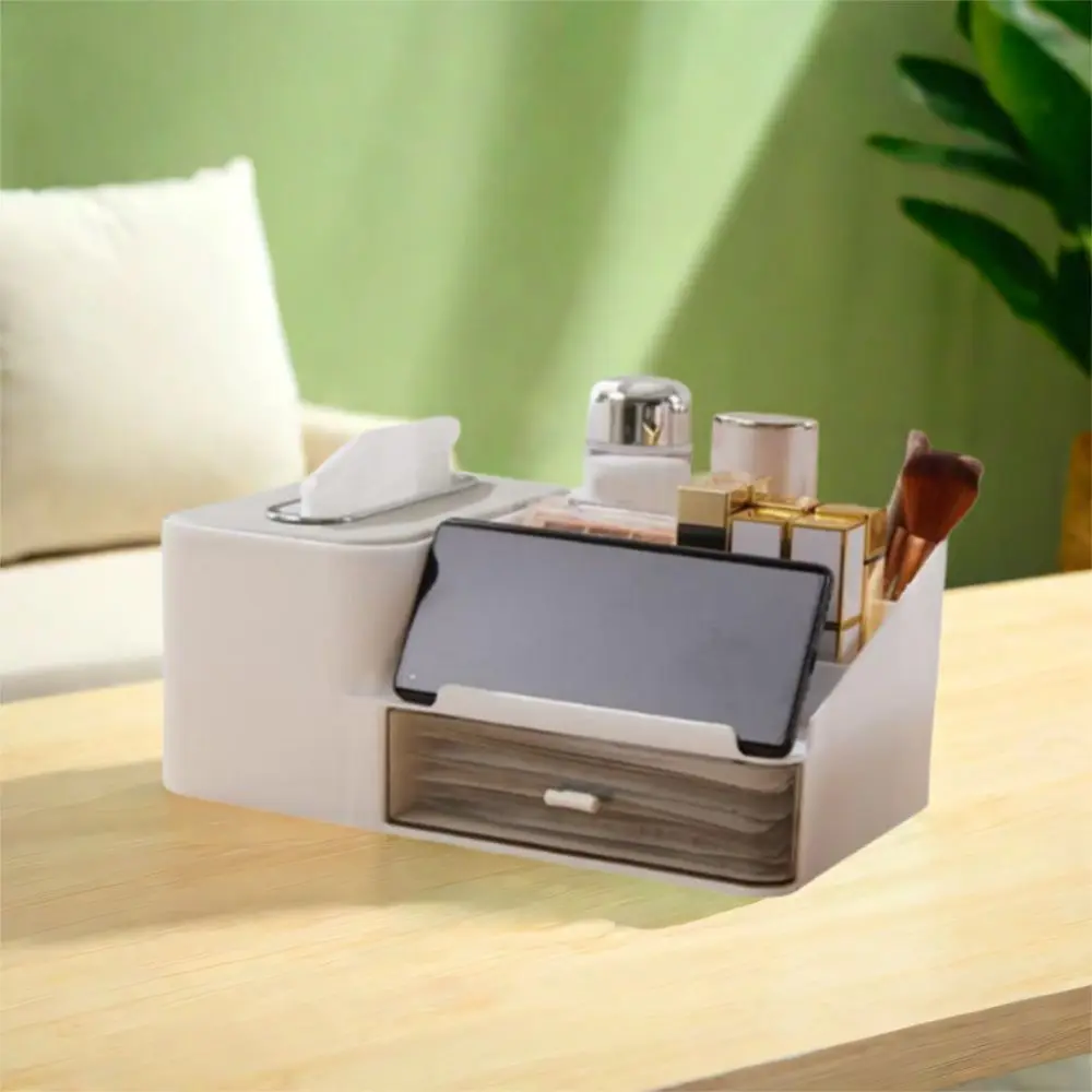 

Large Capacity Desktop Storage Box Dustproof Reusable Tissue Box Space Saving Plastic Cosmetics Storage Case Dormitory