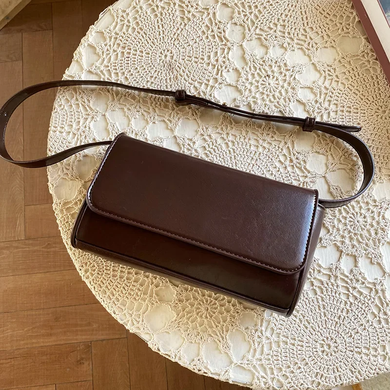 Simple Solid Color Square Women's Shoulder Bag Sweet Retro Fashion Ladies Underarm Bags Casual Pu Leather Female Change Purse