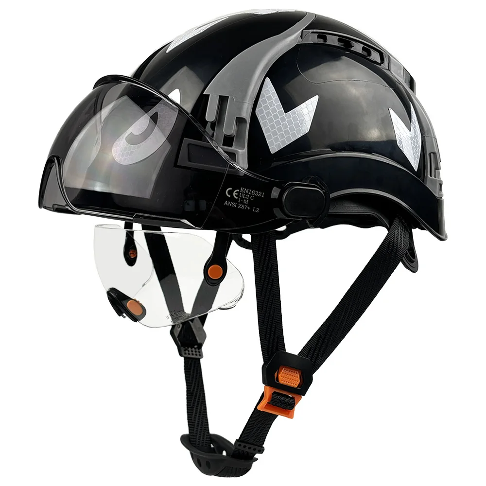 CE Safety Helmet with Double Goggles ABS Hard Hat with Adjustable Vent DIY Reflective Stickers Construction Work Hardhats ANSI