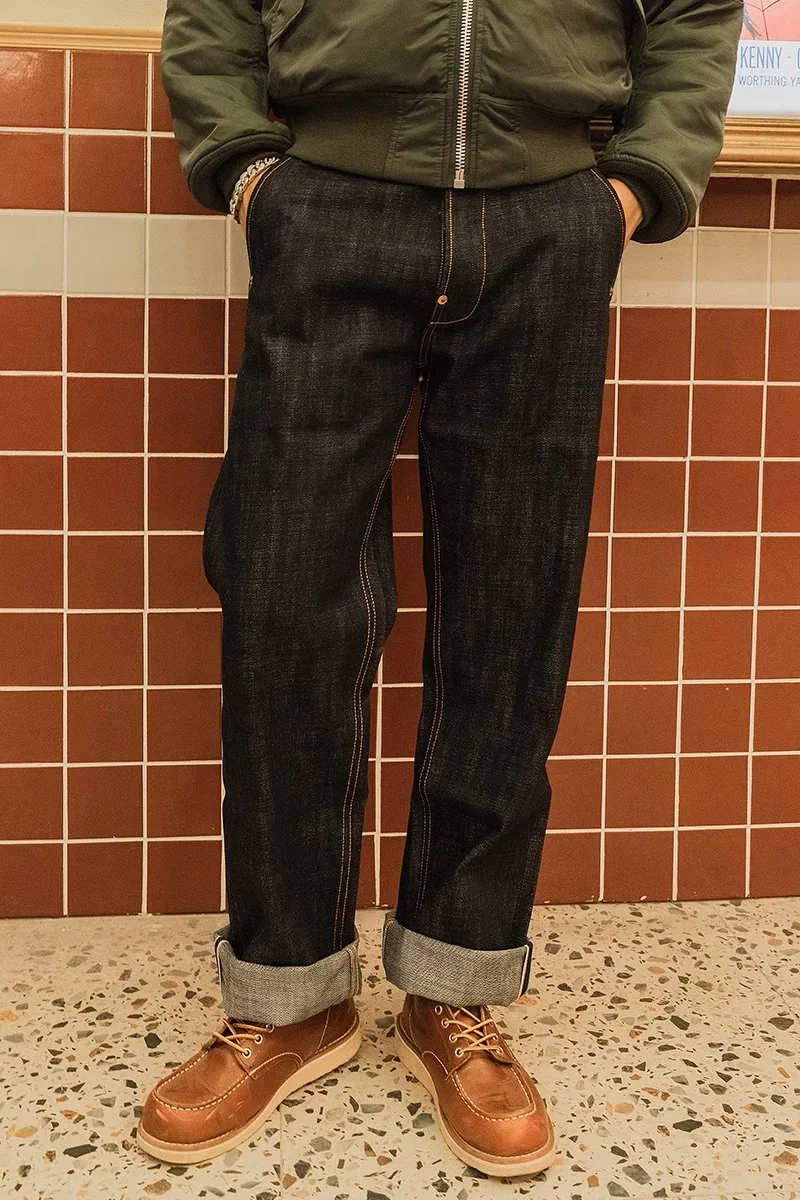 레드 토네이도 셀비지 데님 청바지, 루즈한 스트레이트 핏, 헤비웨이트 생 데님 바지, 18oz