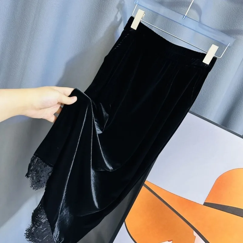 

Women Clothing Spring Autumn Fashion Simplicity Elegant Vintage All-match Fashionable Split Fork Patchwork Pleuche Long Dress