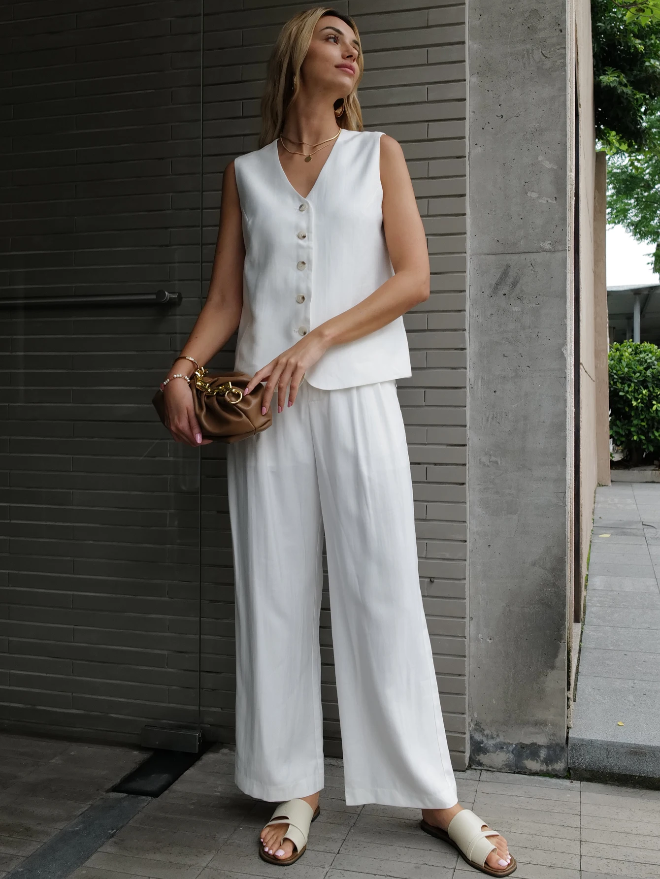 2024 Summer Fashion White Vest Pants sets