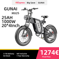 GUNAI MX25 Electric Bike 1000W 48V 25AH Electric Bicycle 4.0*20 Inch Fat Tire Off-Road Ebike Adults Cycling Mountain Bike