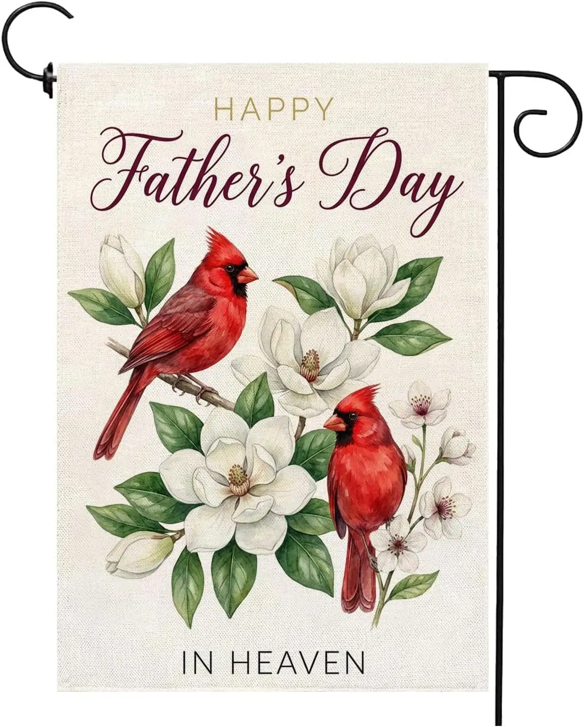 Happy Fathers Day in Heaven Garden Flag Burlap Cardinal Flower Dad Memorial Garden Flag 12x18 Inch Double Sided for Father&# kkz