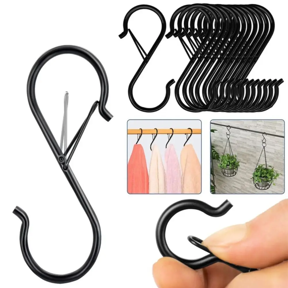 2pcs Practical Anti-Drop S-Shaped Hooks Garden Heavy Duty Metal Hooks Hanging Rack Safety Buckle Hook