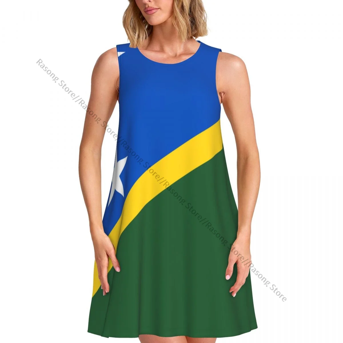 Women's Dress Summer Casual T Shirt Dresses Beach Cover up Flag Of The Solomon Islands Tank Dress