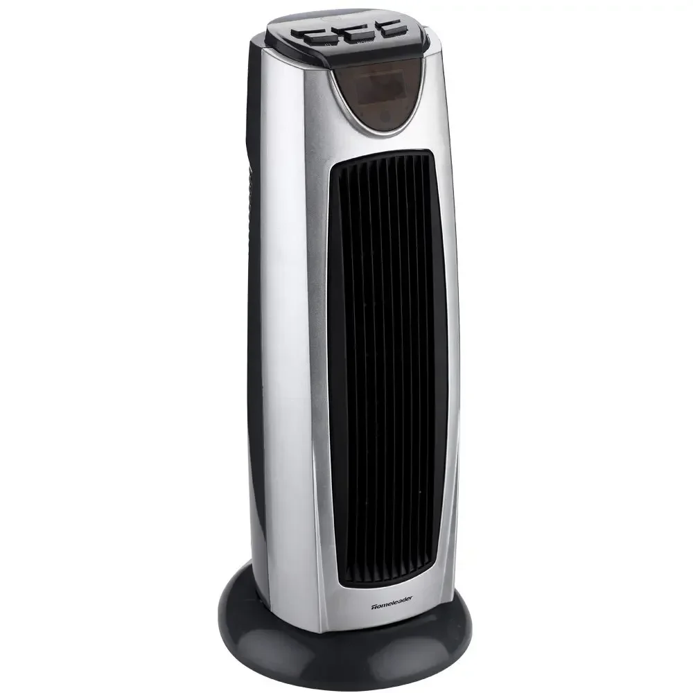 Homeleader NSB-200C4L 1500W Tower Heater, Ceramic Oscillating Heater with Remote Control, LCD and Timer, Black  Silvery