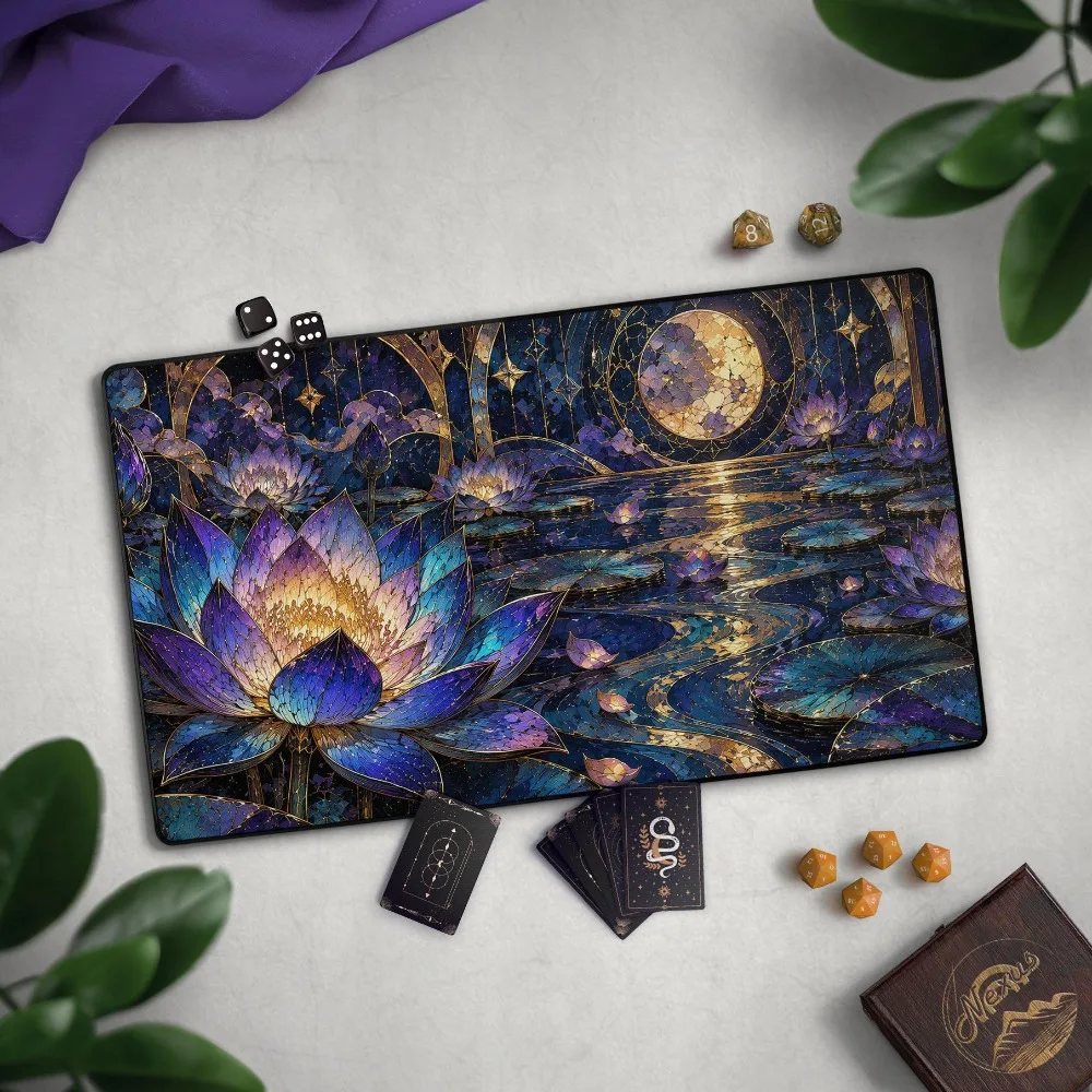 Lotus TCG Playmat, MTG Compatible Stained Glass Celestial Lotus Game, EDH  Flower Playmat, Elegant Floral Stitched Edge Playmat