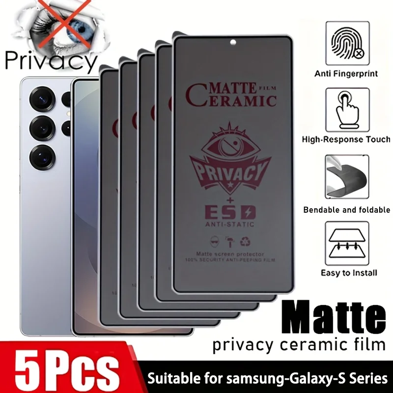 

5Pcs Frosted Privacy Ceramic Film For Samsung A56 5G S25 Ultra A35 A55 A36 A16 S24 S23 S22 S21 Plus FE A26 A13 A14 A15 A34 A54