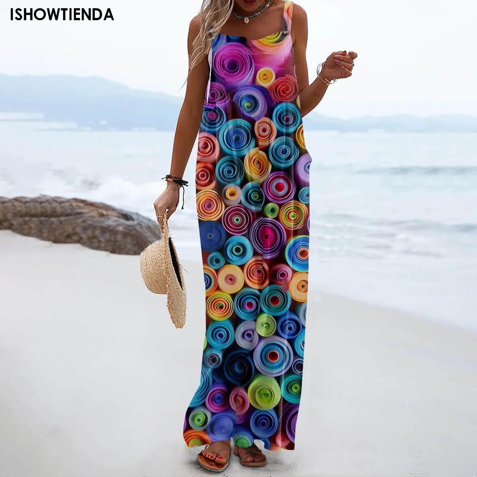 Colorful Print Wide Leg Suspender Jumpsuit Summer Jumpsuit Women 2024 Sling One Piece Playsuit Wide Leg Pants High Waist Rompers