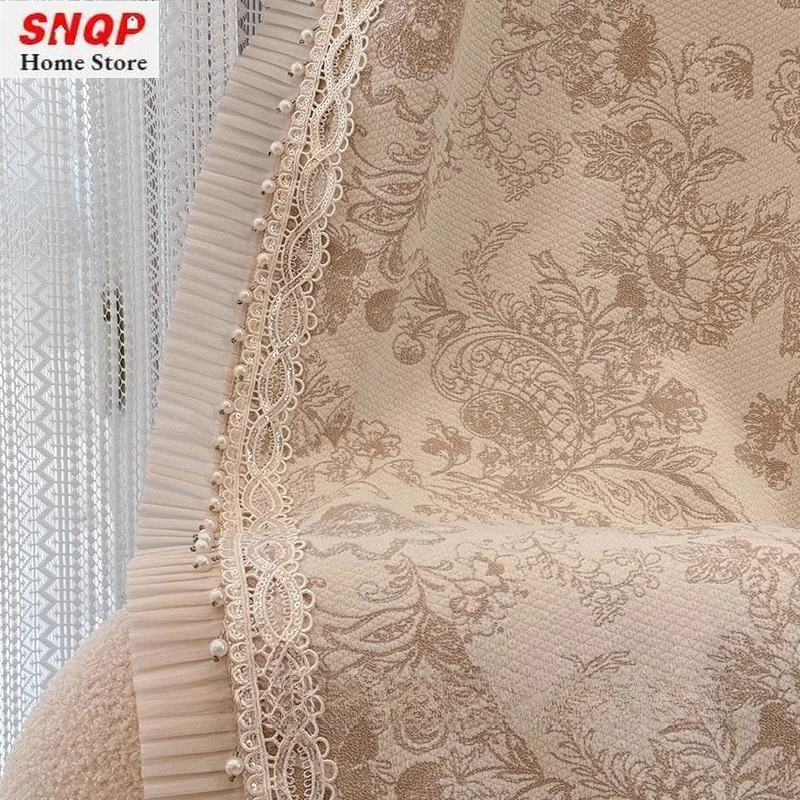 Custom Size Modern Light Luxury French Blackout Cream Snow Neil Yarn Dyed Jacquard Curtains for Living Dining Room Bedroom Decor