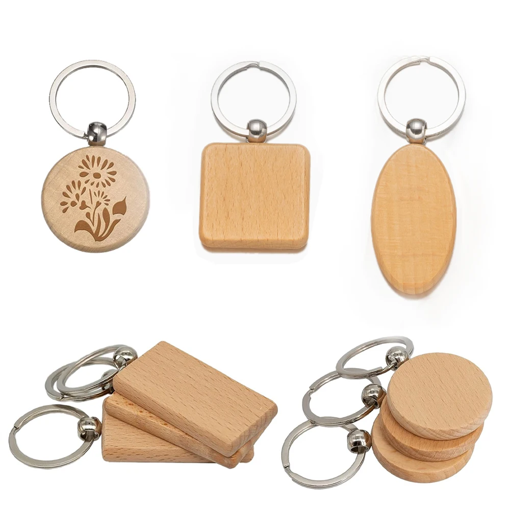 

5pcs/Lot Rectangular Round Heart Shape Wooden Blank Keychains For DIY Key Chains Pendants Jewelry Making Supplies Components