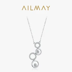 Ailmay 100% 925 Sterling SilverShining CZ Round circular Bubble Long Pendant Necklace For Women Wedding Engagement Jewelry Gift