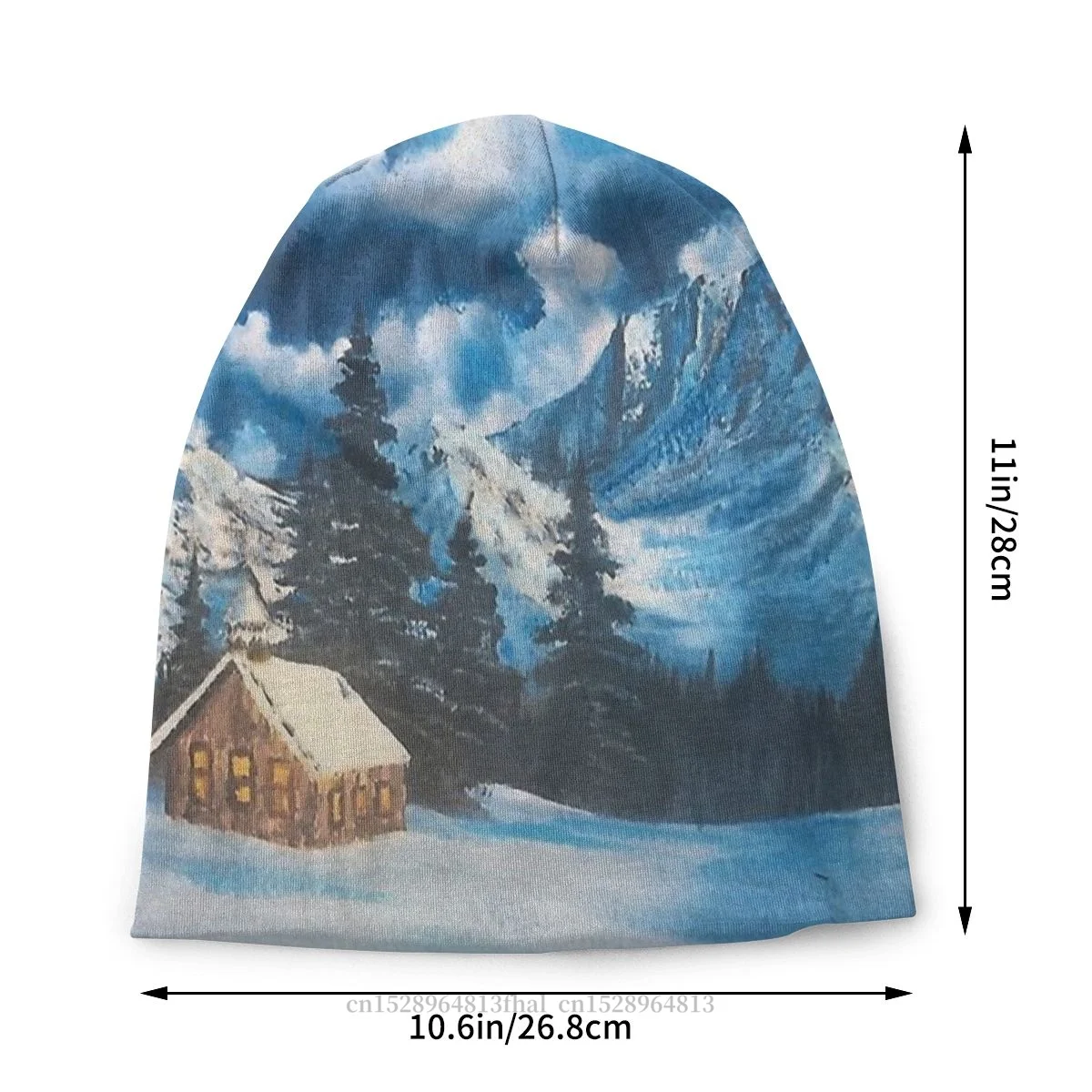 Oil Painting Skullies Beanies Caps Bob Ross Inspired Snowy Mountain Thin Hat Spring Bonnet Hats Men Women's Hip Hop Ski Cap