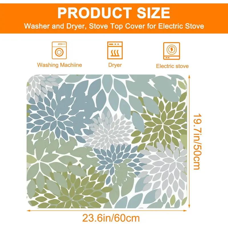 VIKAMA Sage Green Dahlia Floral Washing Machine Top Mat Waterproof Non Slip Dryer Dust Neutral Laundry Room Decor Pad