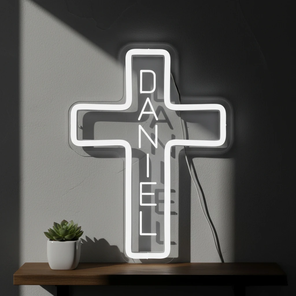 Custom Name Cross USB LED Neon Sign - Easy Hang Multi-Scene Decor for Home Office Christmas Wedding Birthday Party Wall Ornament