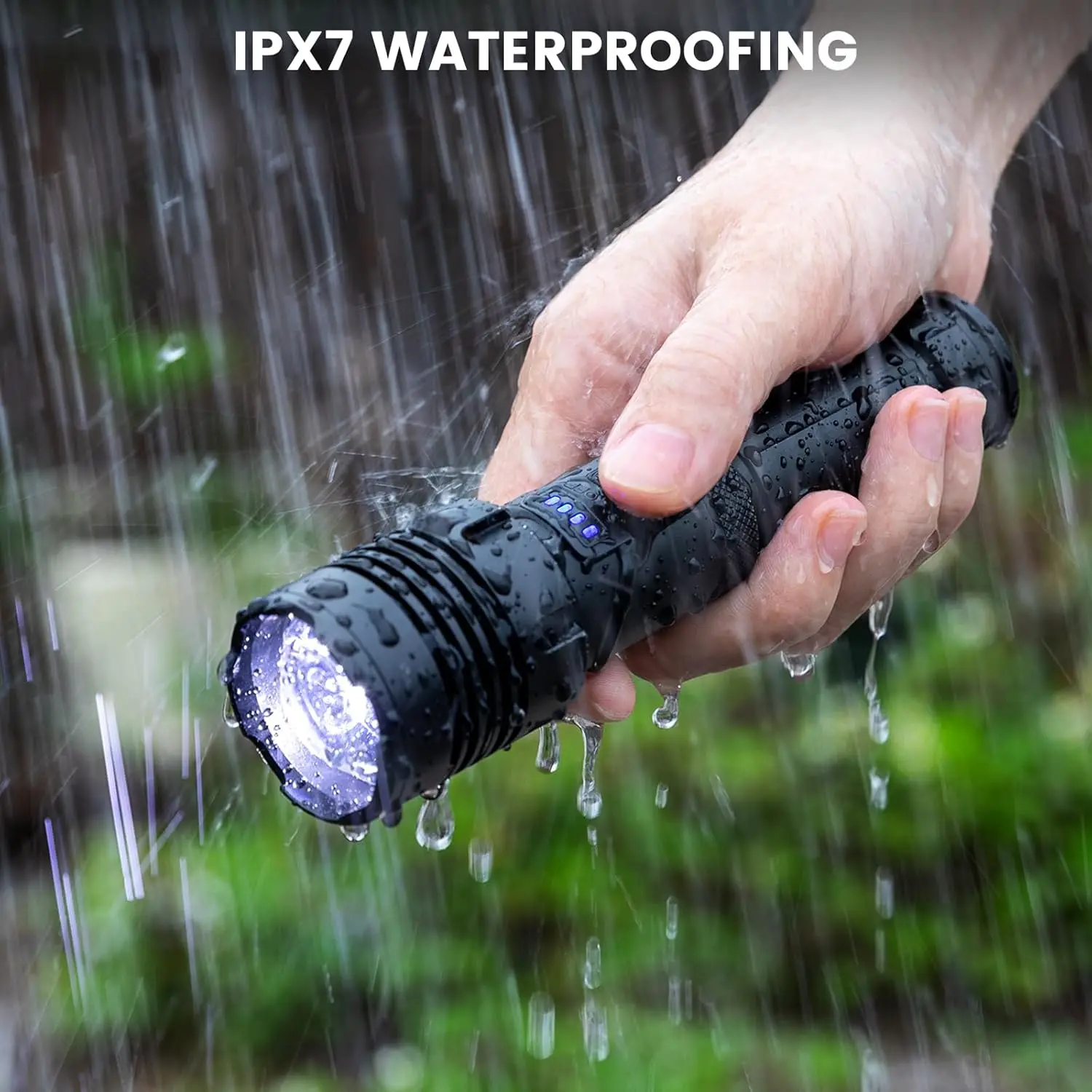 Super Bright Rechargeable Flashlight Adjustable Powerful Flash Light with 7 Modes & COB Light, Waterproof Handheld Flashlight