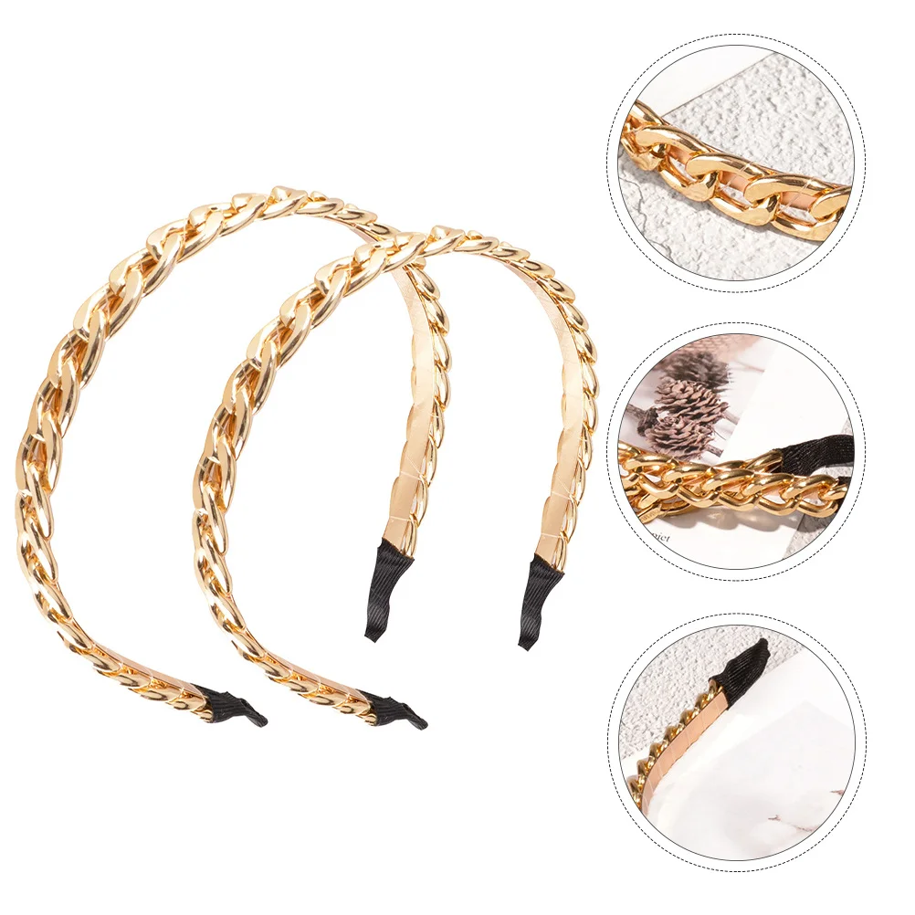 

2Pcs Vintage Metal Chain Headband Hair Hoop Wedding Party Bridal Hair Jewelry Elegant Fashion Women Headdress Metal Headband