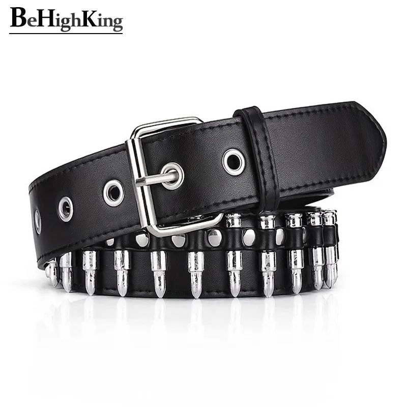 Rivet Hollow Bullet Decoration Belt Fashion Ladies Leather Studded Gift Man's Goth Rock Wild Adjustable Women Punk Black Belt