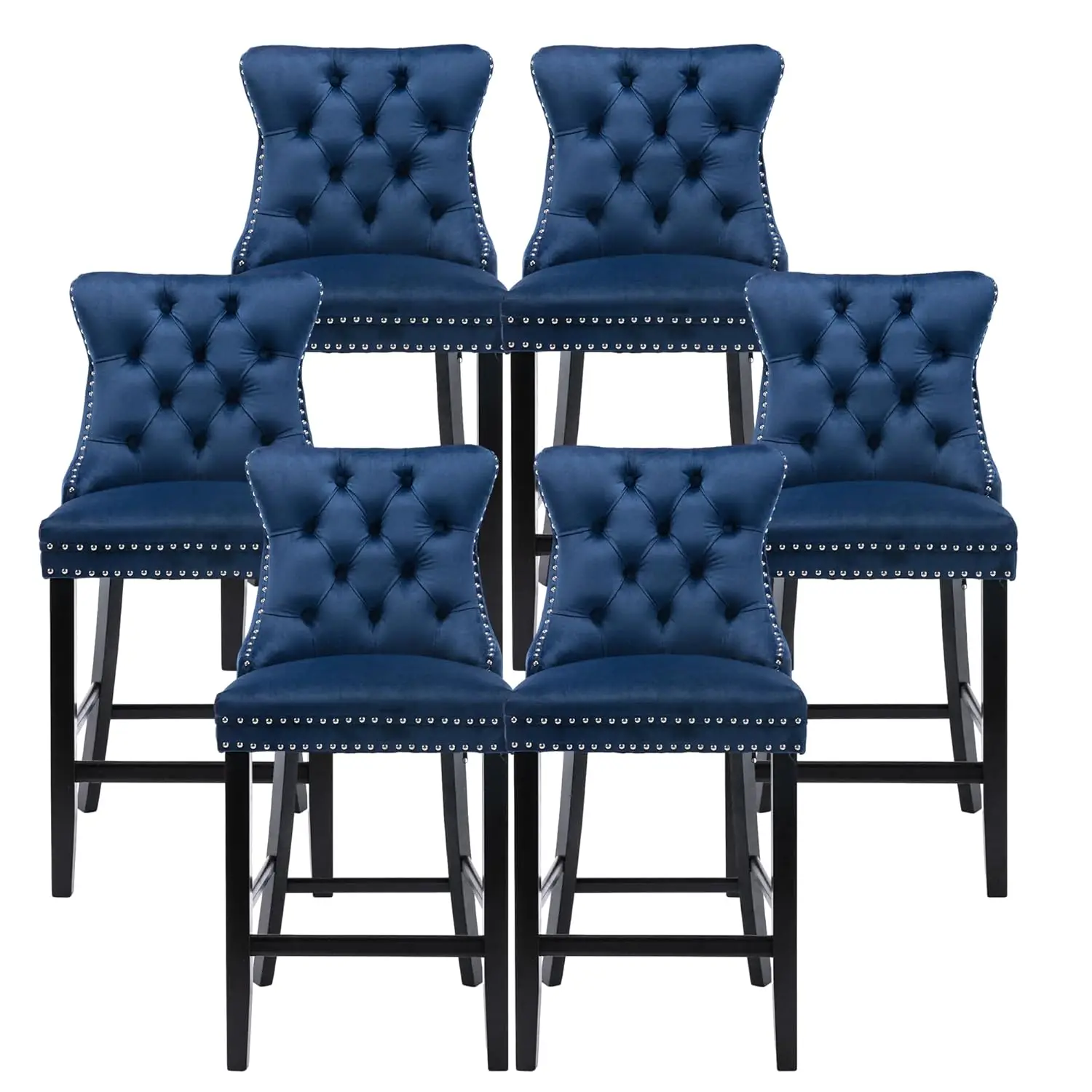 

27-дюймовые современные барные стулья с обивкой из вельвета, деревянными ножками, с пуговицами и хромированными декоративными элементами, регулируемые по высоте, на заказ