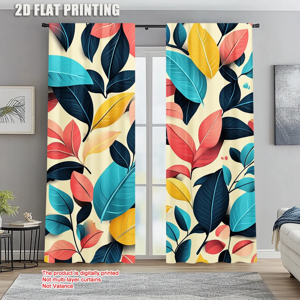 

2pc, Curtains Scandinavian Leaves Versatile Durable Polyester,Without Electricity Wall Decor Use for Indoor Celebrations,