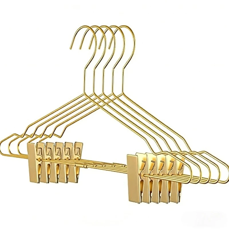 

2PC Metal Clothes Hangers 16.5 Inch Suit Coat Hangers Adjustable Clips Rose Gold Pants Hanger Wire Hanger Closet Storage Display