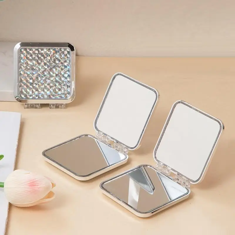 水波紋両面ミラー、折りたたみ化粧鏡、手持ちコンパクトでポータブルな卓上ドレッシングミラー、ビューティーミラー