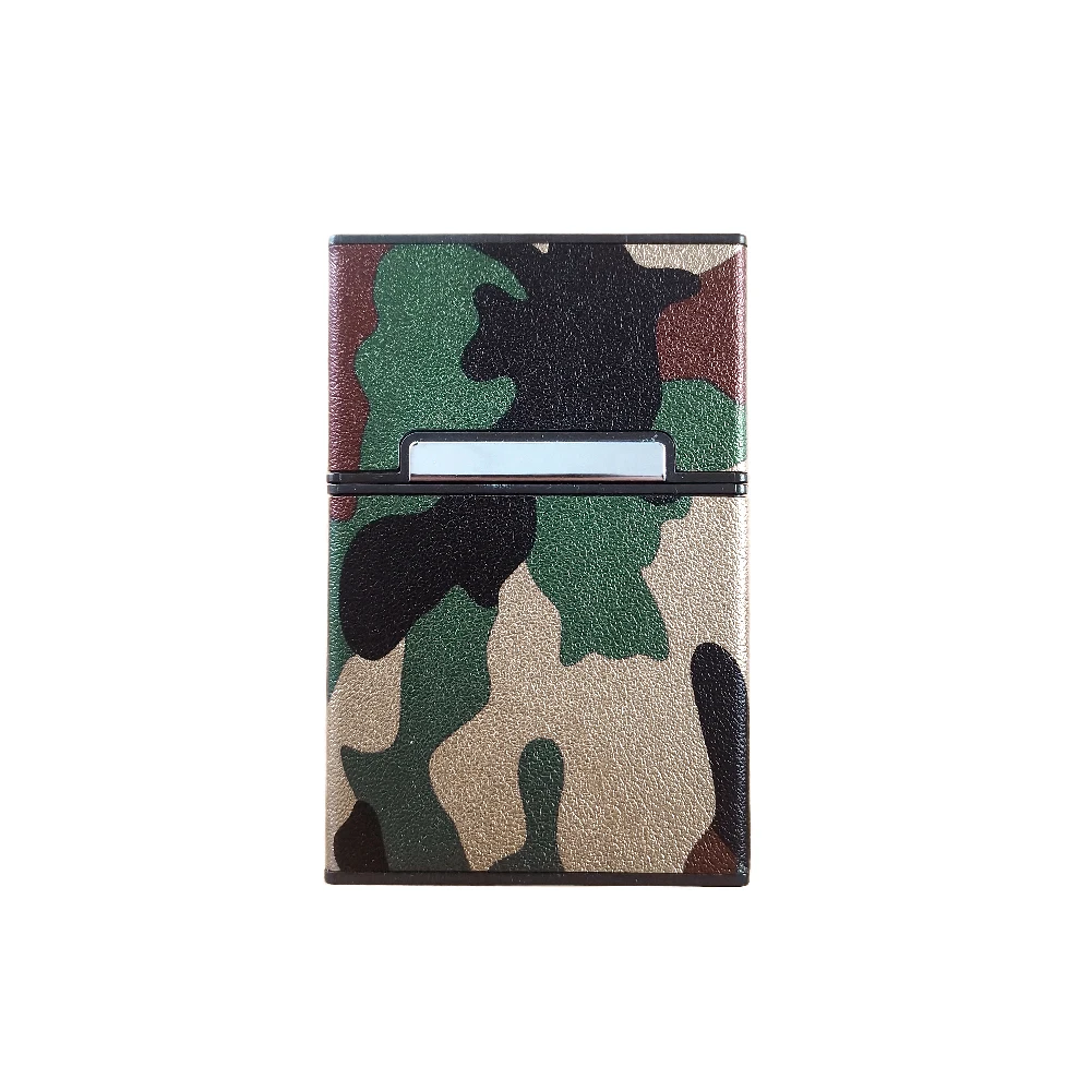 4 Colors Fashion Camouflage Leather Cigarette Box for Men Woman Smoking Accessories Button Design