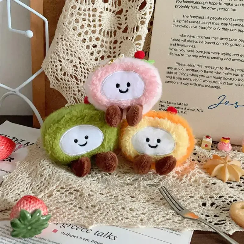 Bonito único dos desenhos animados rolo suíço sobremesa chaveiro de pelúcia kawaii boneca de pelúcia simulado bolo mochila pingente charme decoração presentes