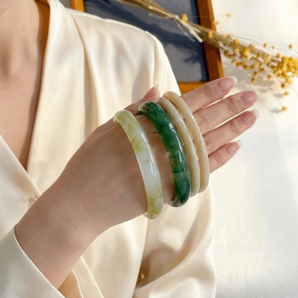 4 pcs/set Minimalist Resin Bracelet Set Vintage Light Luxury Stackable Bangle Wide Thin Transparent Layering Jewelry Daily Wear