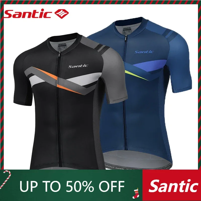 Santic Cycling Jersey Cycling Tops Men Short Sleeve Cycle Jerseys Quick Dry Bike Shirt  Reflective MTB Clothing