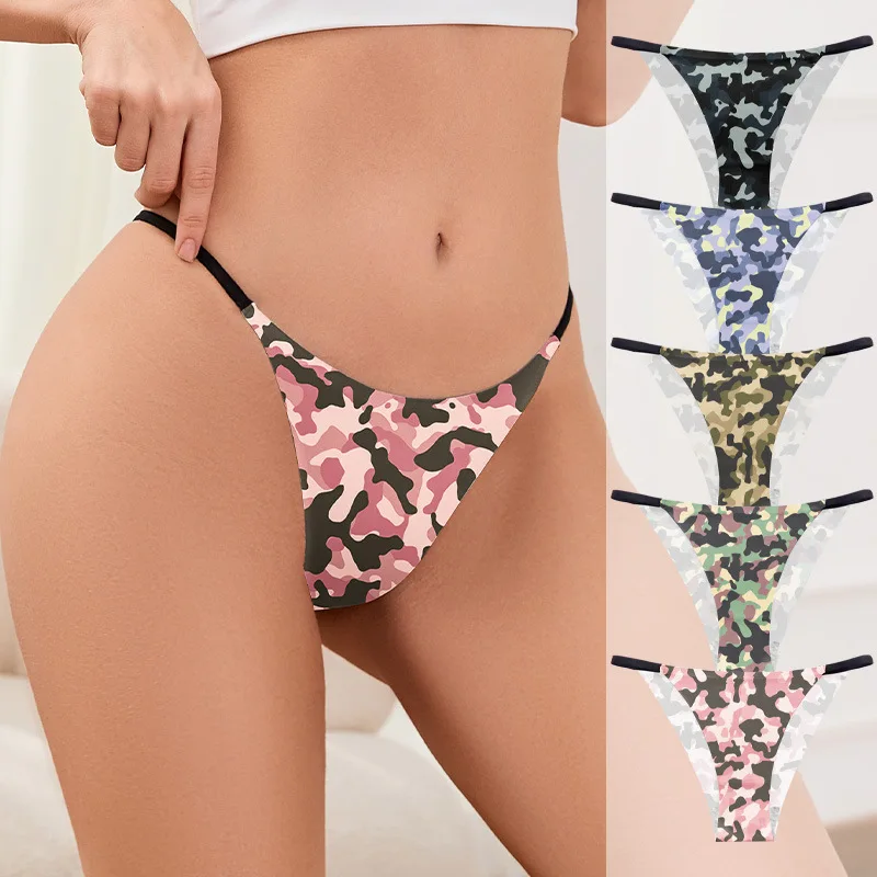 

Sexy Camouflage Thong Low Waist Women's Seamless T-pants Printed Thin Strap Bikini Breathable Underwear G-Strings Femme Briefs