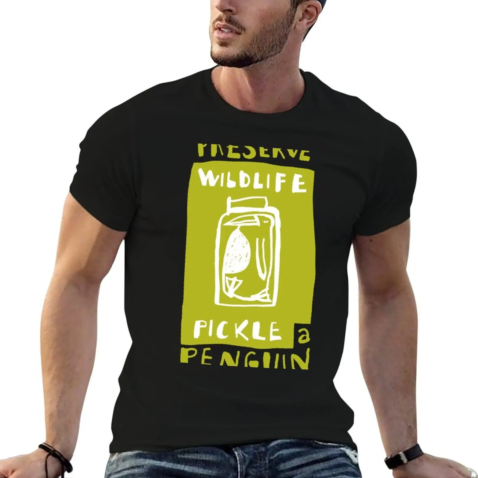 Pickle a Penguin 티셔츠 티셔츠 남성용 럭셔리 티셔츠 남성용 슬림핏 티셔츠