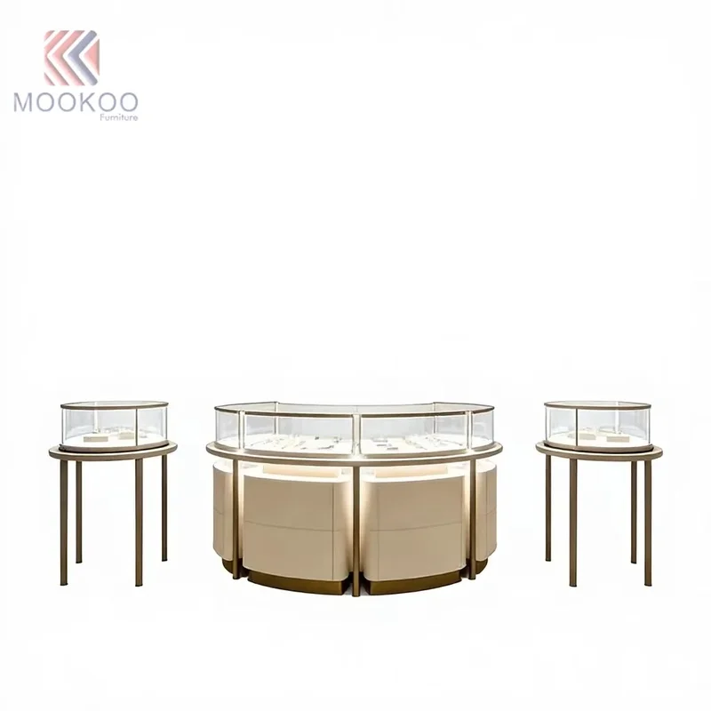 custom.Luxury Jewelry Display Cabinet LED Lighting Custom Gold Frame Tempered Glass Commercial Grade Showcase High-End Retai