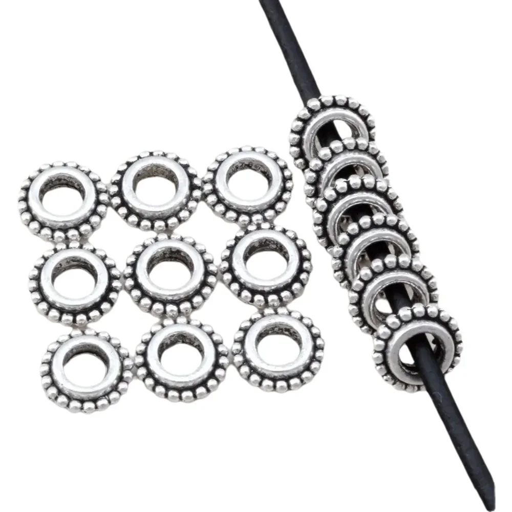 300Pcs Tibetan Silver Alloy Dotted Rim Rondelle Spacers Beads 8.5mmx8.5mmx2.5mm DIY Jewelry D7