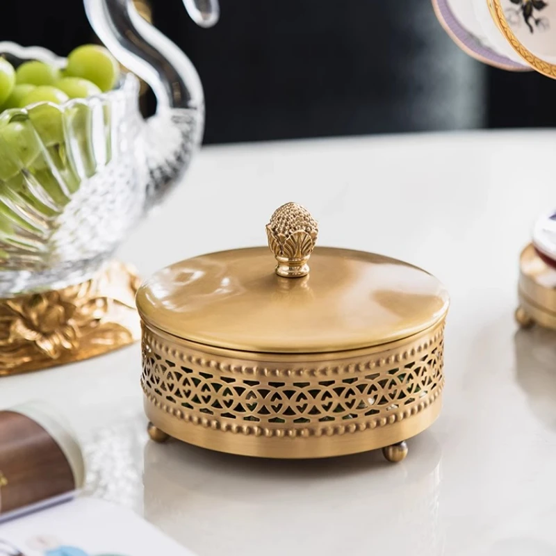 

Brass Vintage Sugar Bowl with Carved Openwork Design, Luxury Home Decor Storage Jar, Antique Desktop Organizer for Candy Coffee
