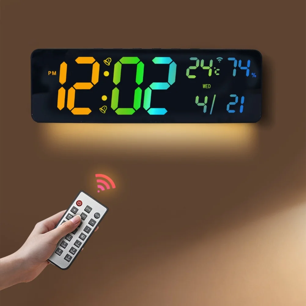 Light Sensor Display RGB Wall Clock Adjustable Brightness Customizable Color Modes Count-up Timer Power Supply Type C Wall Clock