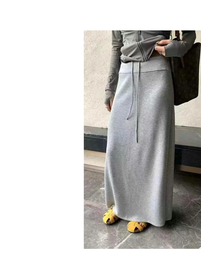 

Simple Korean Sle High Waist Straight Cut Long Skirt Women's Summer Autumn Casual Slimming Wrap around Skirt