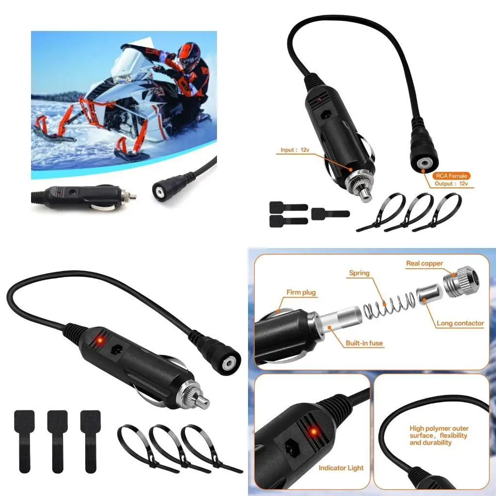 Waterproof 12V Snowmobile Heated Helmet Connector Cable With For Motorcycle Gear New
