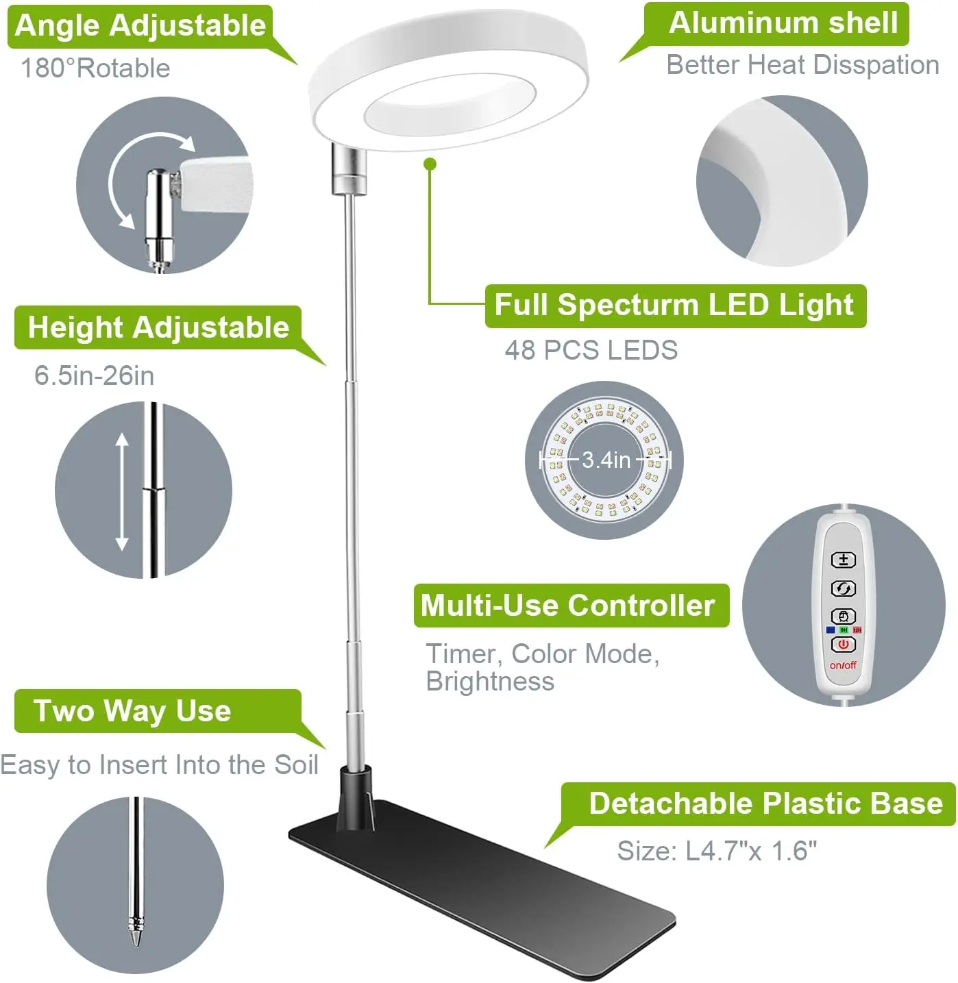 مصابيح LED كاملة الطيف للنمو للنباتات الداخلية، ارتفاع قابل للتعديل مع مؤقت وتحكم في السطوع، 5 عبوات #5