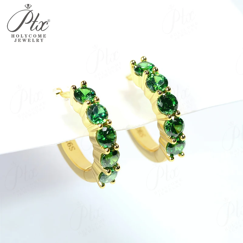 Pave Hoop Earrings Moissanite Ruby Sapphire Emerald 925 Silver Birthday Gift Jewelry Accessories Hypoallergenic Never Fade Charm