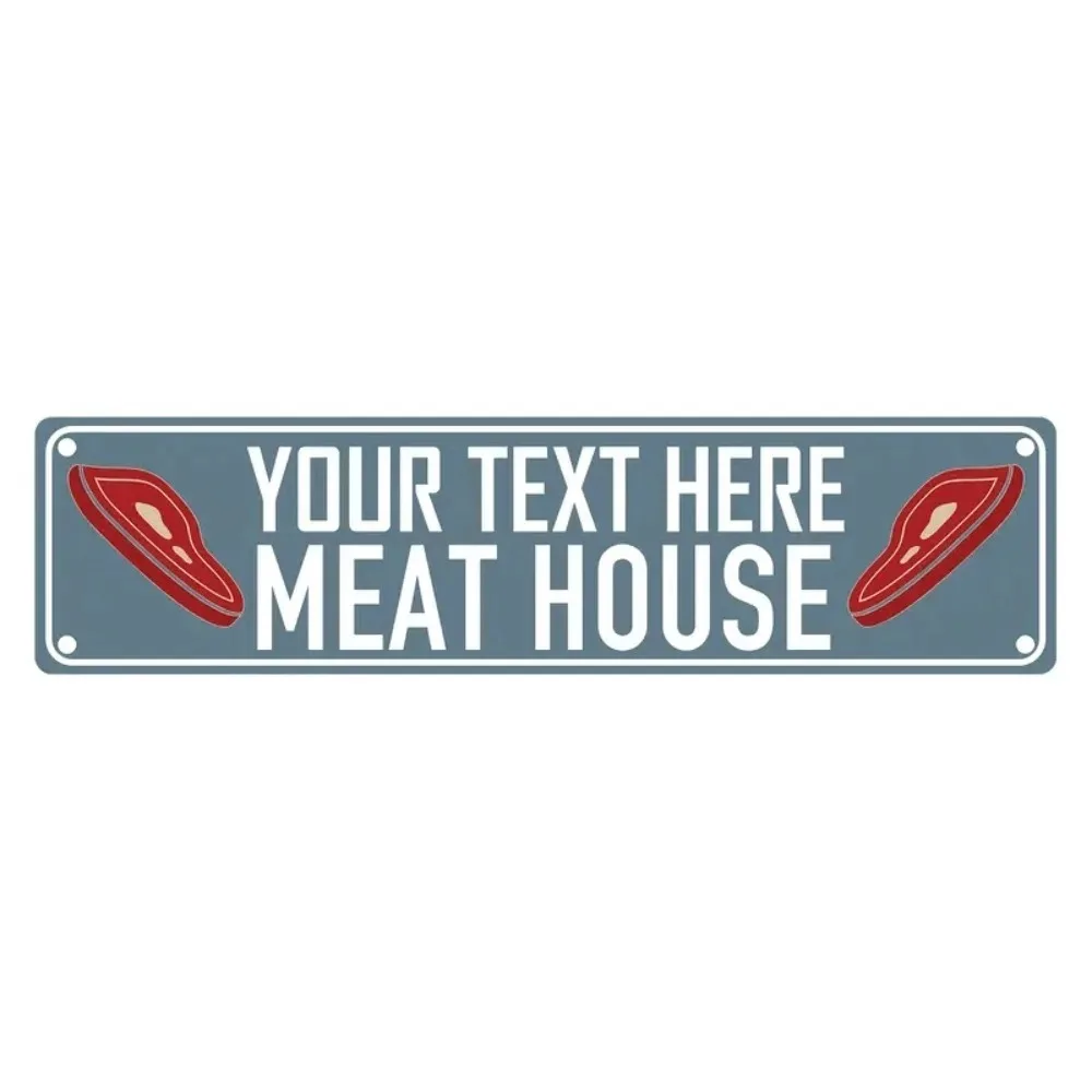 [2D Flat] Muted Blue Double Steak Custom Sign 40×10cm Waterproof BBQ Restaurant Hanging Wall Decor (Only Decoration)