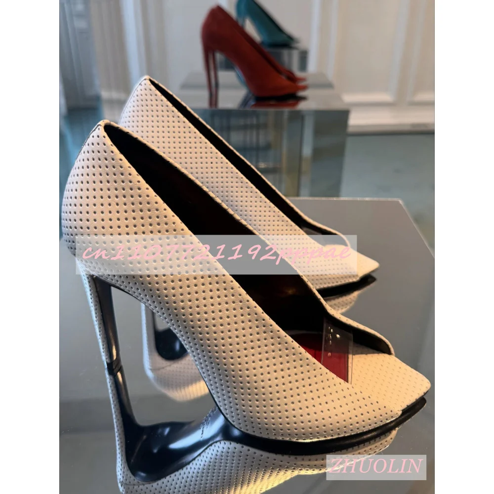 

Women'S Leather White Gladiator Pumps Summer Breathable Elegant Stiletto Heels Pointed Toe Open Toe Wedding High Heels Big Size