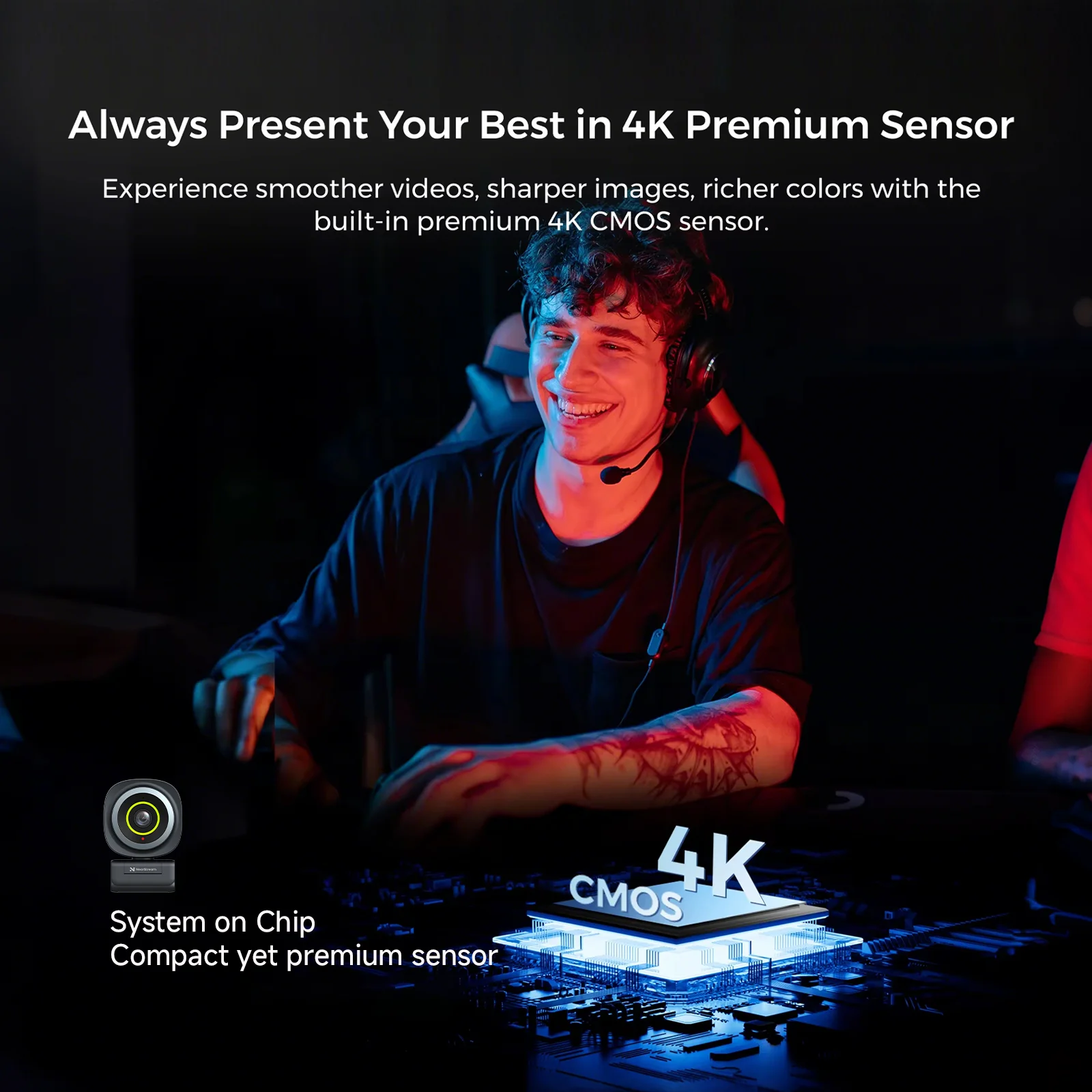 Nearstream 4K Webcam HDR 1080P@60FPS Noise Canceling Mic 45°-95°Adjustable FOV Auto Focus AI Framing for PC