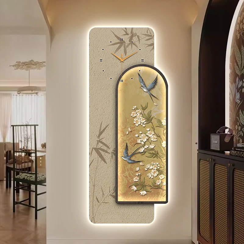 Clock hanging clock, living room decoration painting, entrance foyer background wall, illuminated classical wall lamp painting